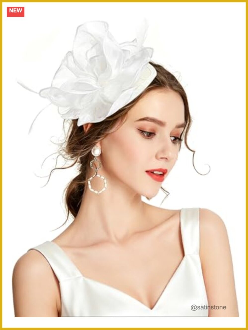 Sinamay Fascinator Pillbox Hat Satin Flower Feather Headband Clip